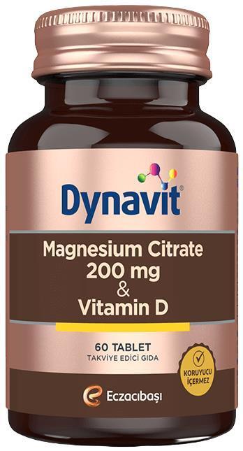 Dynavit Magnesium Citrate & Vitamin D Supplement 200mg - 60 Tablets for Overall Health