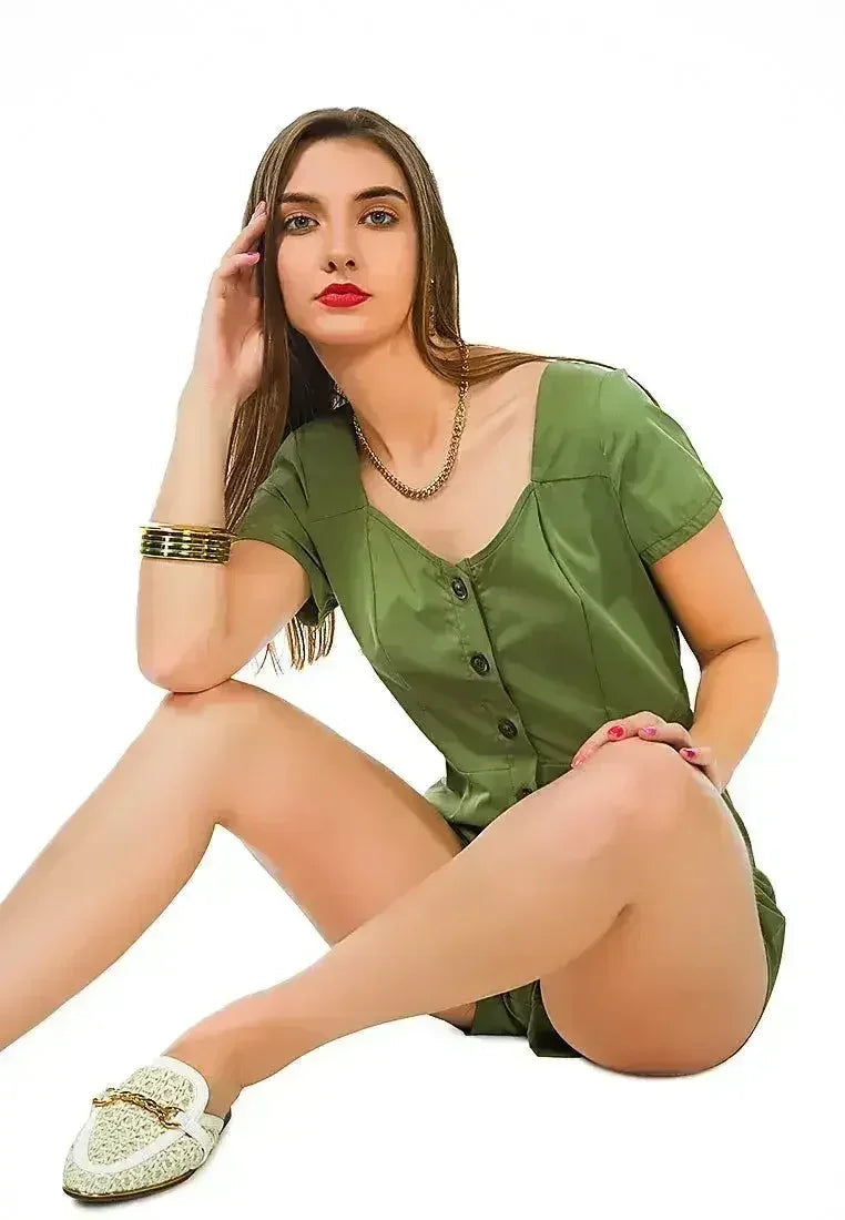 Fair Play Button-Up Romper – Stylish Scoop Neck Playsuit | Femstylo
