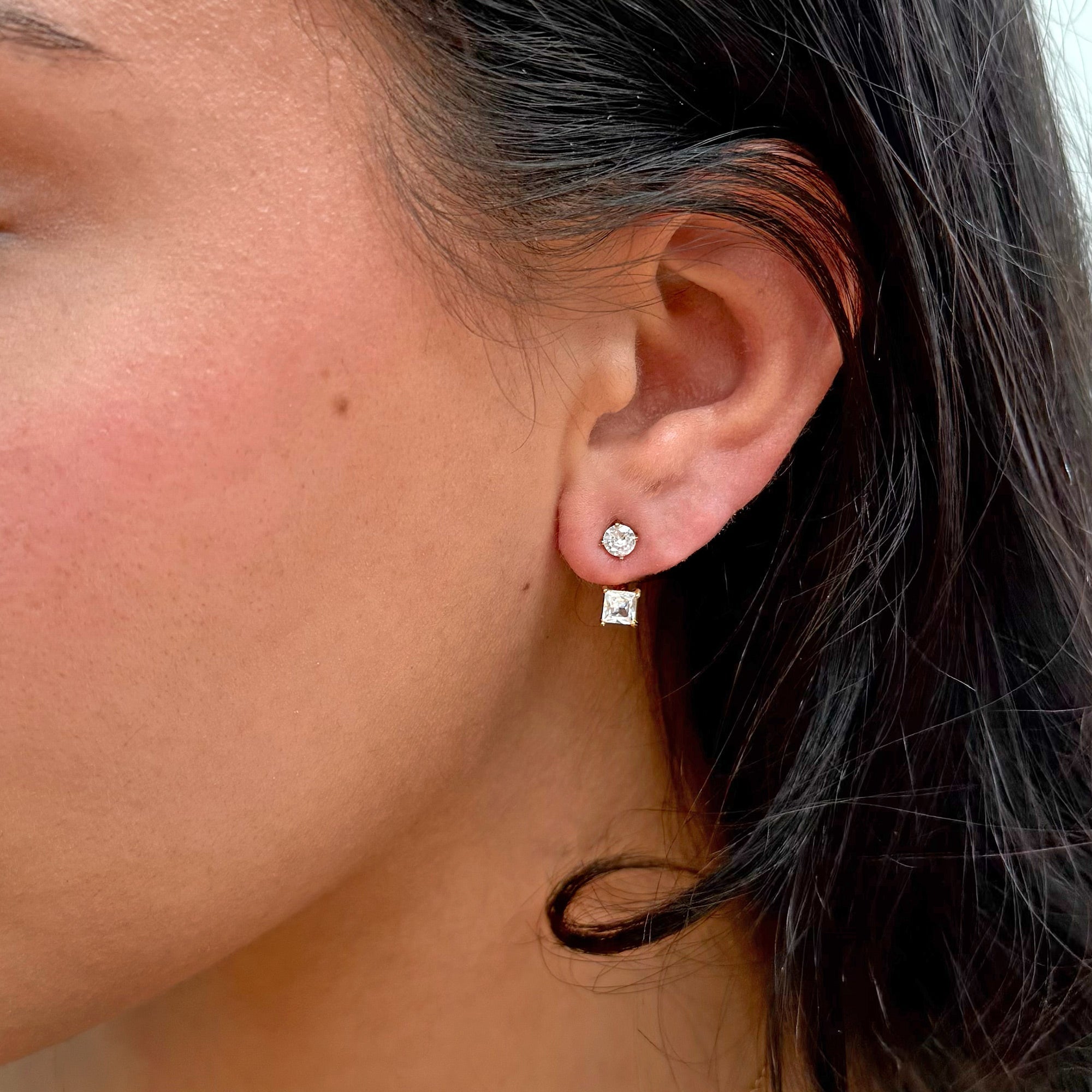 PEYTON GOLD SQUARE DIAMOND STUD EAR JACKET EARRINGS