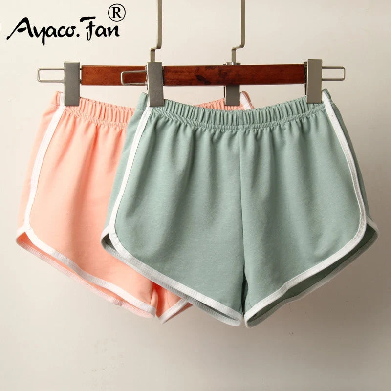 Sports Shorts Women Summer New Candy Color Anti Emptied Skinny Shorts Casual Lady Elastic Waist Beach Correndo Short Pants