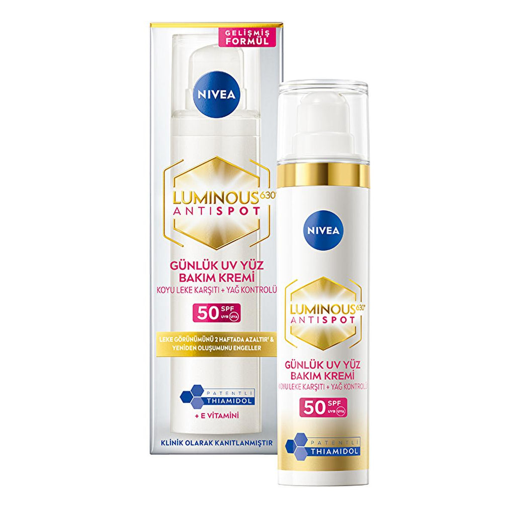 Nivea Luminous630 Dark Spot Reduction Face Cream - SPF50, Hyaluronic Acid - Brightening, Anti-Aging, & Sun Protection - 1.35 fl oz