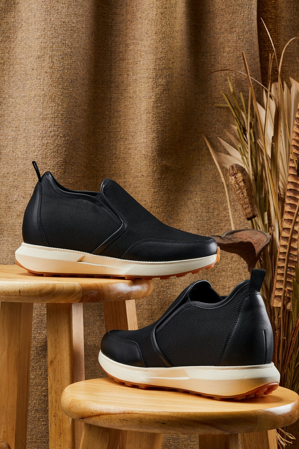 CALTO - J1433  - 3.3 Inches Taller (Black) - Casual Chunky Sole Sneaker Loafers