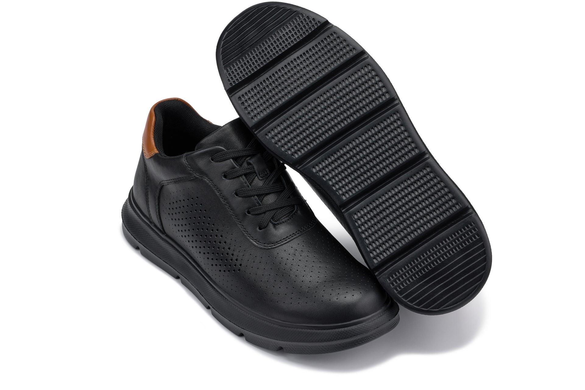 CALTO - J1580  - 2.6 Inches Taller (Black/Black Sole) - Lightweight Casual Walkers