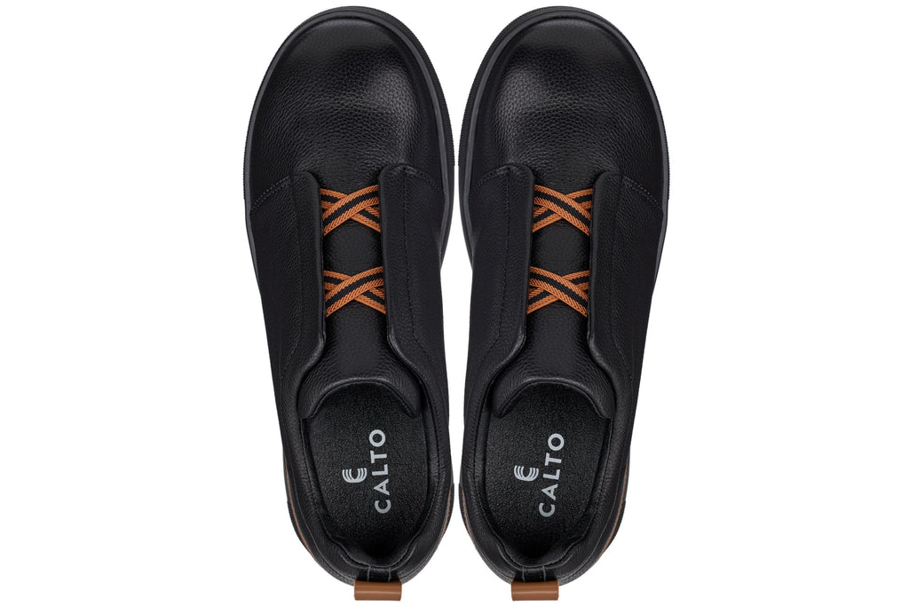 CALTO - J1931  - 2.6 Inches Taller (Black/Black Sole) - Slip-On Snoafers