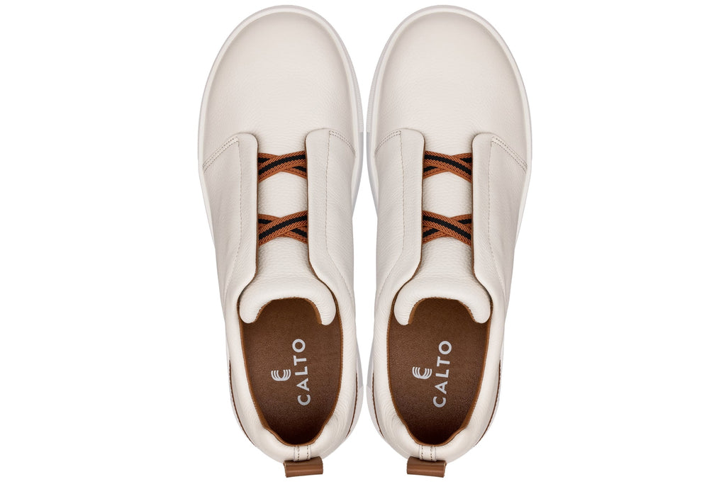 CALTO - J1933  - 2.6 Inches Taller (Off-White) - Slip-On  Snoafers