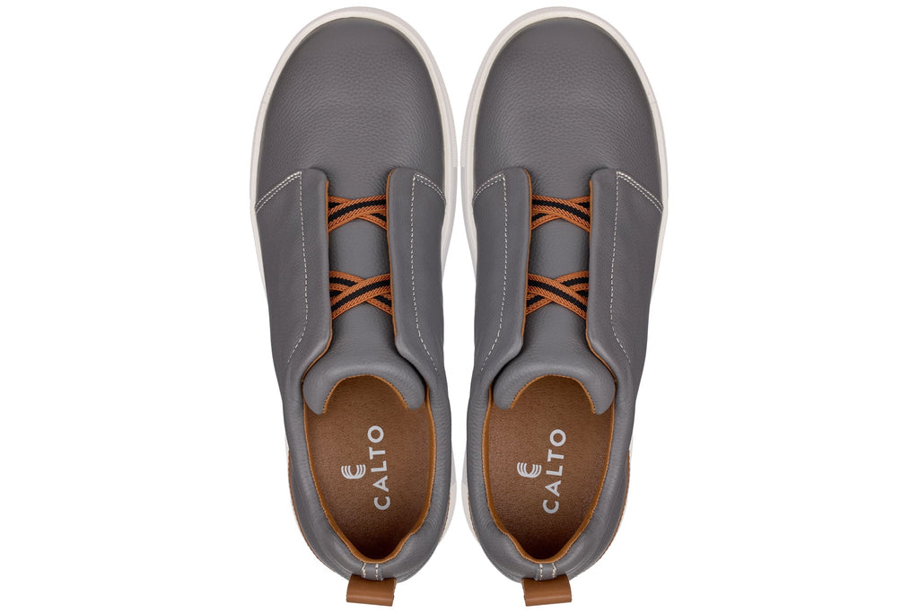 CALTO - J1935  - 2.6 Inches Taller (Grey) - Slip-On Snoafers