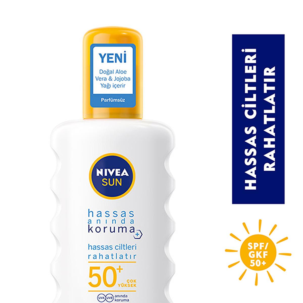 Nivea Sun SPF 50+ Sensitive Immediate Protection Sunscreen Spray: Fragrance-Free, High UVA/UVB Defense for Delicate Skin - Water Resistant
