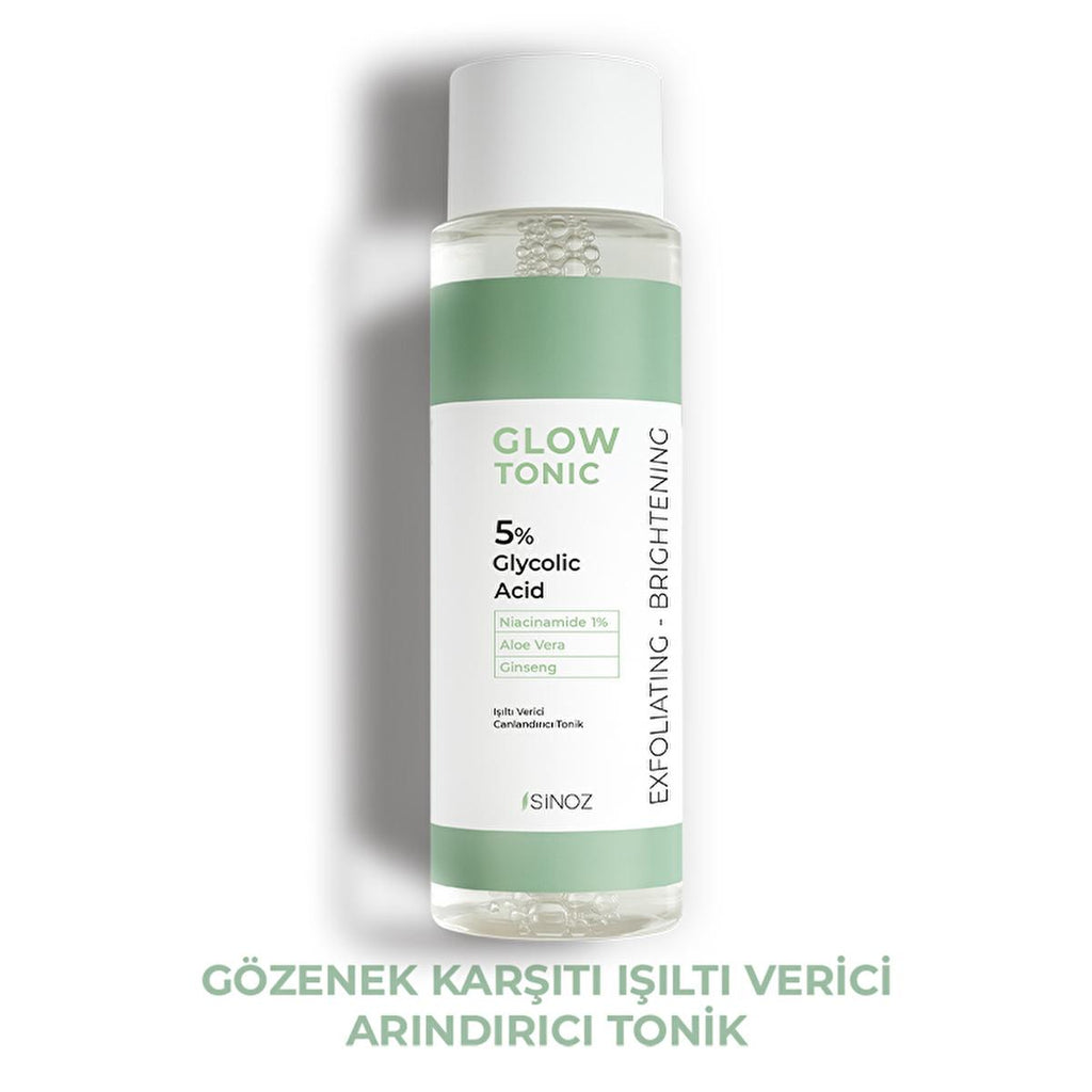Sinoz Glow Tonik: Glycolic Acid Facial Toner for Exfoliating, Brightening & Pore Minimizing - Aloe Vera, Ginseng, Niacinamide - Radiant Skin