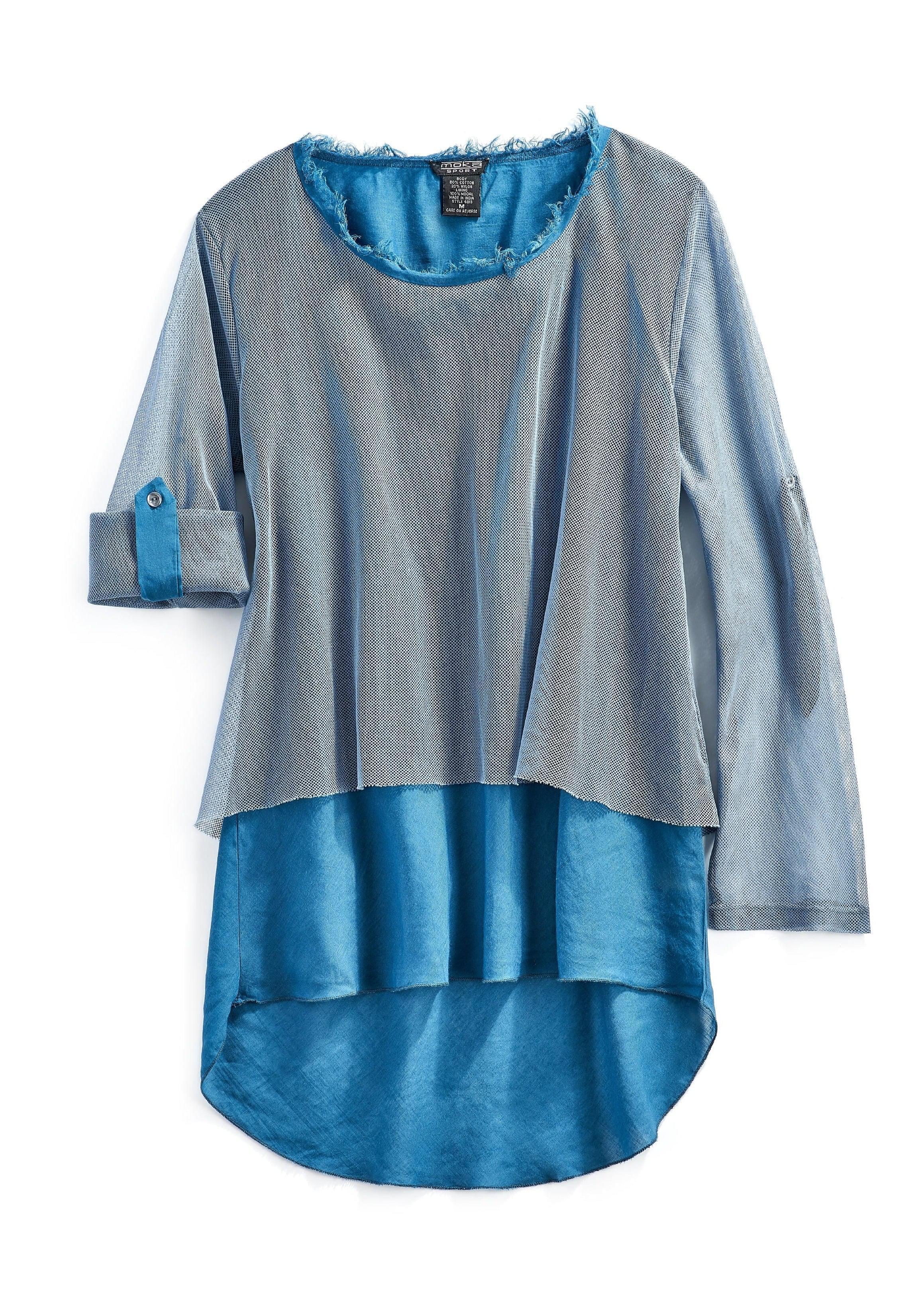 Women's High-Low Hem Mesh Layered Knit Top