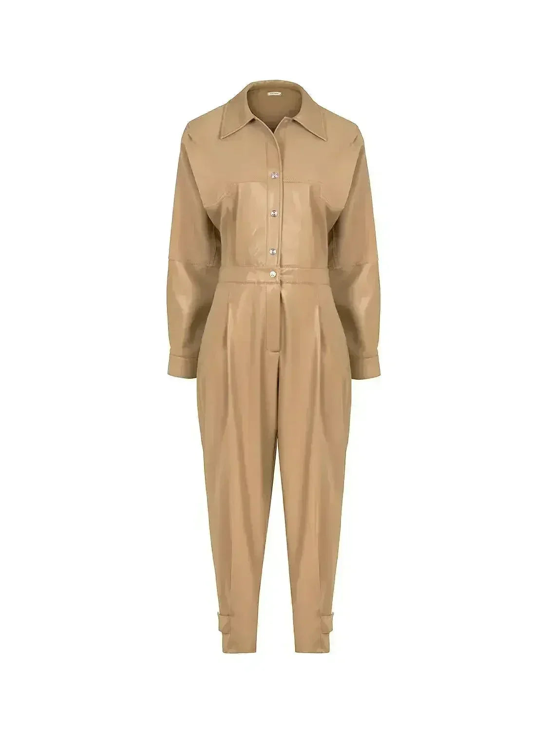 Lapel Collar Faux Leather Jumpsuit