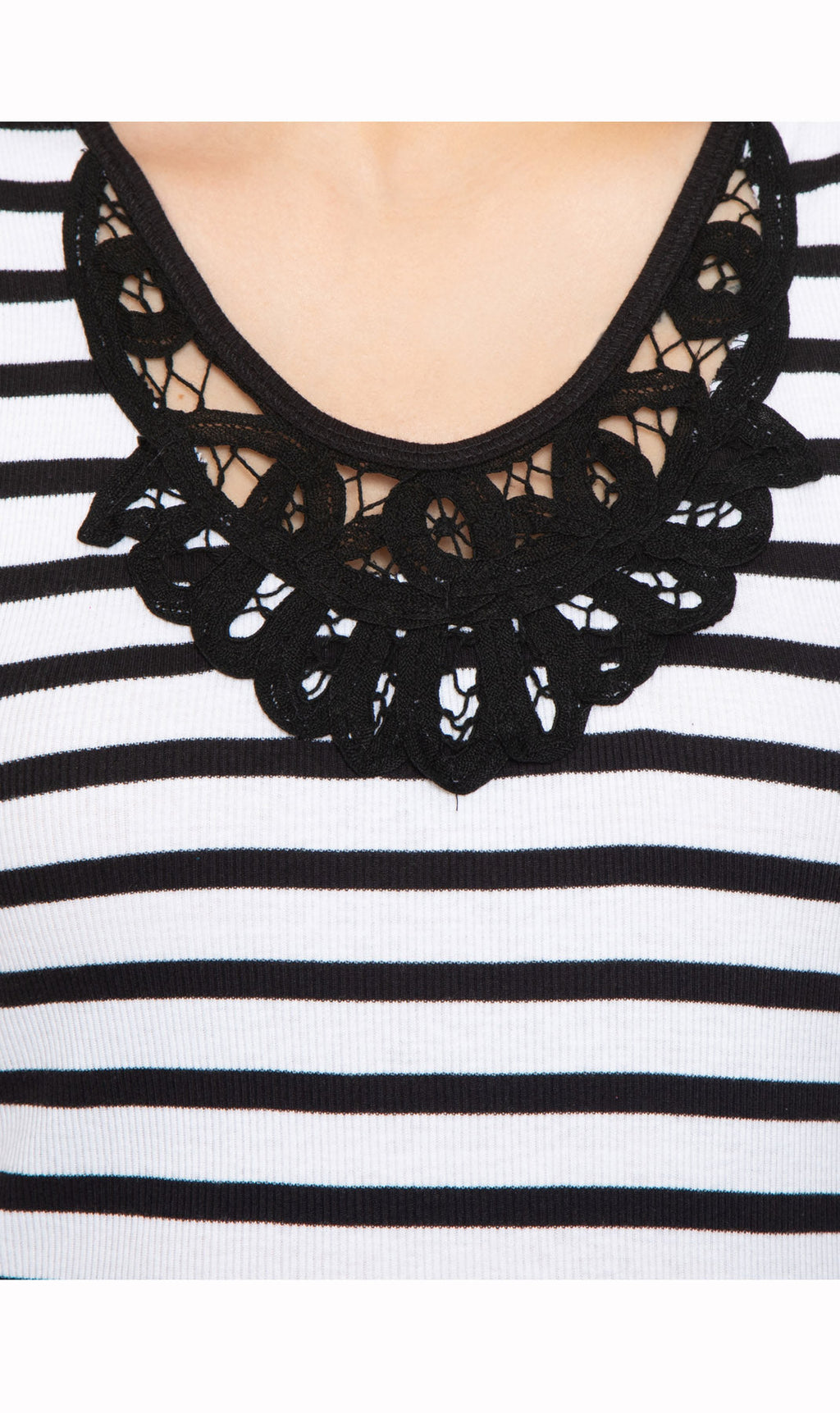 Women's Striped Sleeveless Tank Top with Crochet Lace Neckline