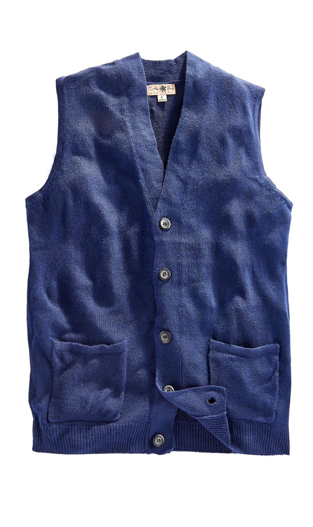 Men's Cashmere-Like Button Front Flat Knit Sweater Vest with Chest Pockets