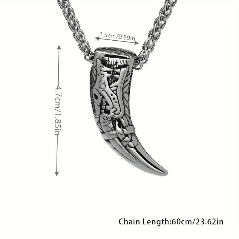 Vintage Titanium Steel Nordic Mythology Spiritual Viking Necklace Men Wolf Teeth Necklace for Men Amulet Jewelry