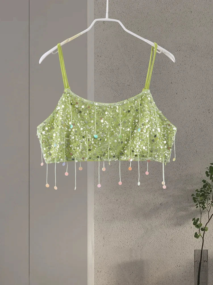 Sexy Tassel Chains Women's Set Elegant Solid Sequins Hip Package Female Party Mini Skirts Summer Holiday Lady Outfit Beachwear