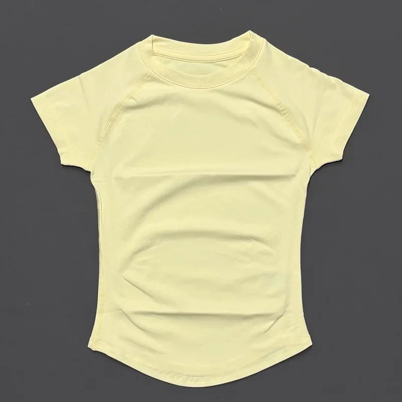 HISTELLO Sports Short Sleeve Top Women Gym Yoga Top Workout Clothes Sports T Shirt Fitness Activewear Running Tight Tops