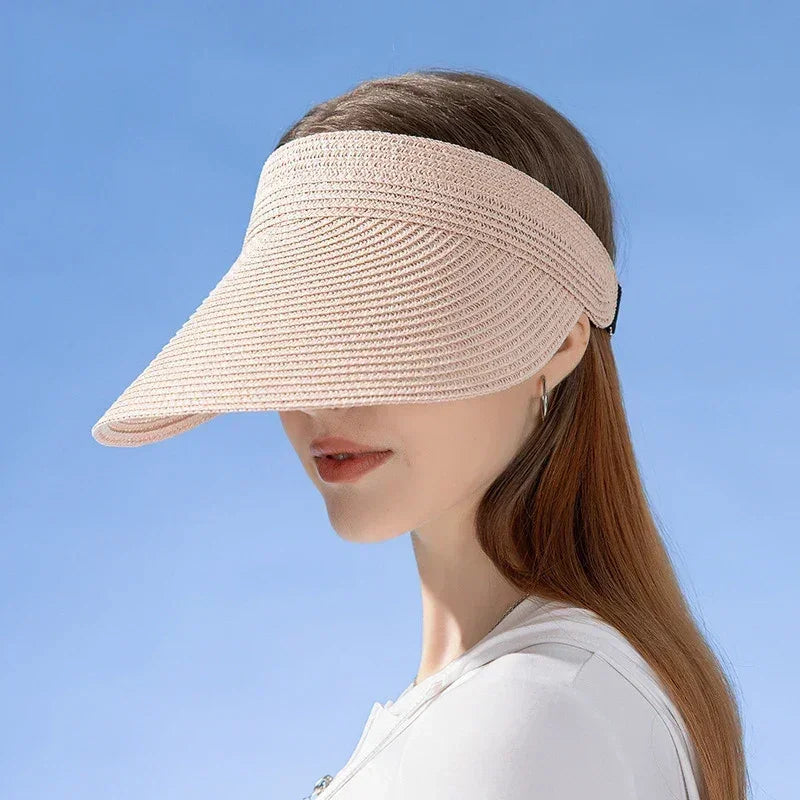 Spring and Summer Women's Outdoor Sunshade  Straw Hat Fashion Empty Top  Duck Tongue Hat Big Brim Cap G37