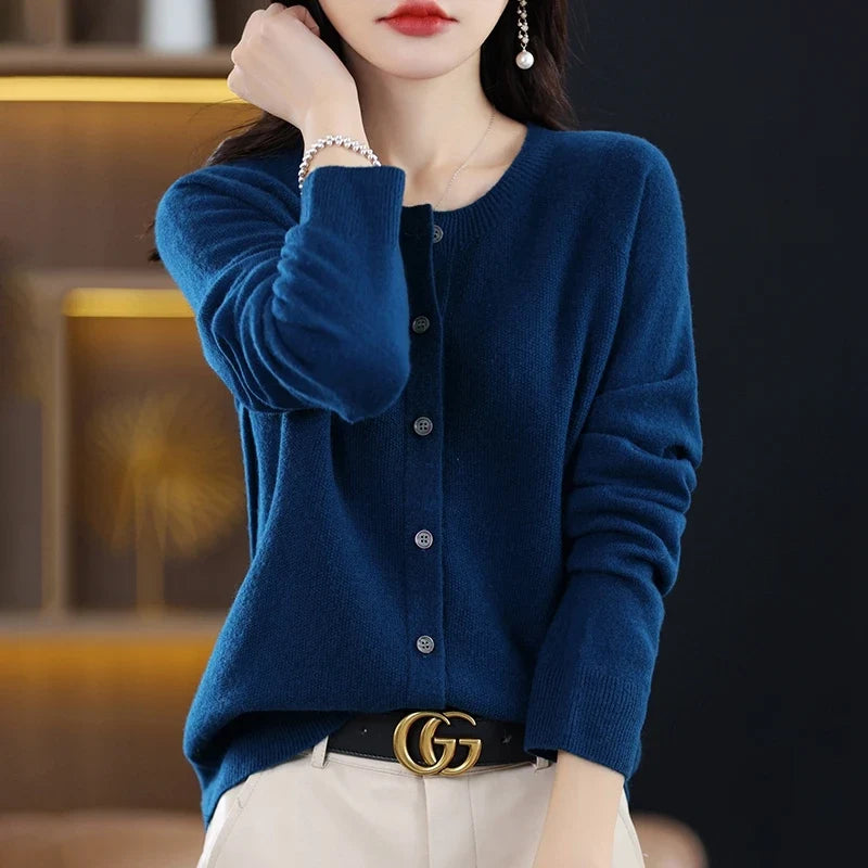 High-Grade Knit Sweater Crewneck Cardigan Coat Autumn And Winter New Middle-Aged And Elderly Women's Fashion ZD060