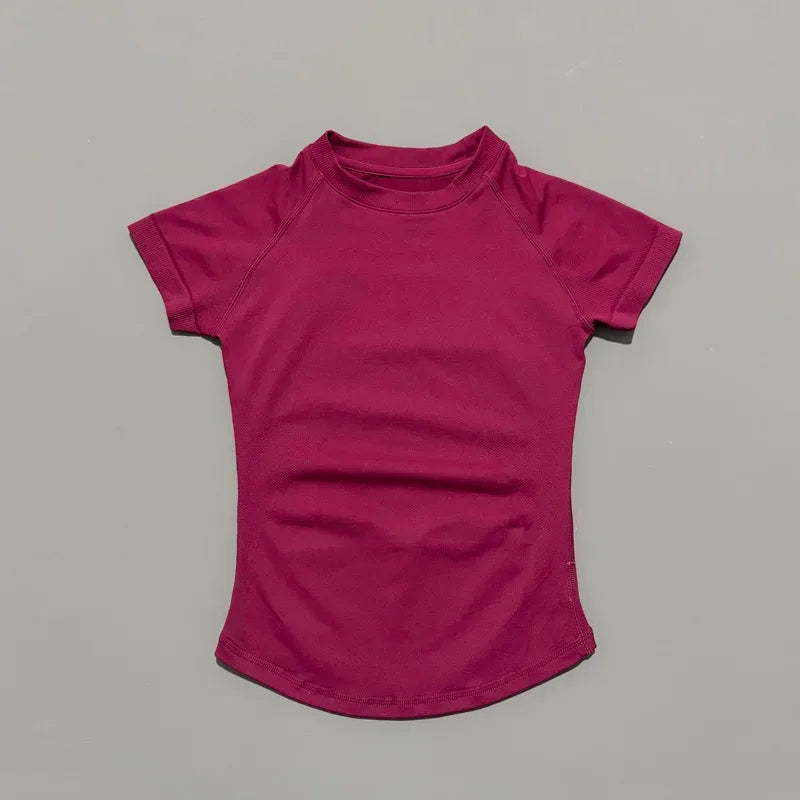 HISTELLO Sports Short Sleeve Top Women Gym Yoga Top Workout Clothes Sports T Shirt Fitness Activewear Running Tight Tops