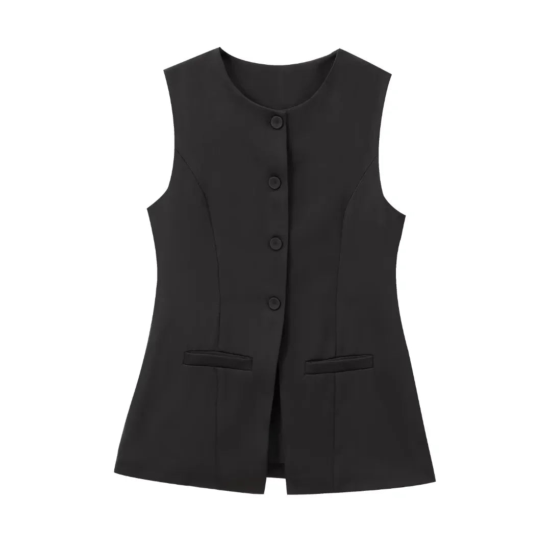 HXAO Woman Vest Outerwears Sleeveless Long Vests For Women Office Casual Women's Suit Vest Autumn Button Black White Vest