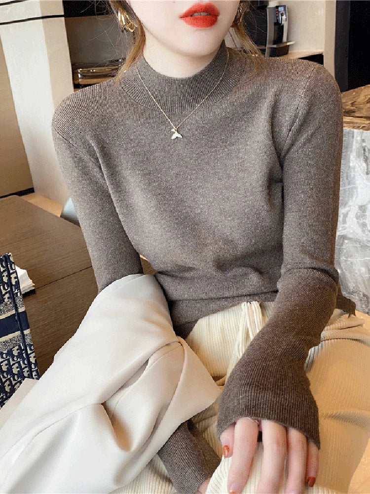 AOSSVIAO Turtleneck Sweater Women Fashion 2026 New Stretch Tops Women Knitted Pullovers Long Sleeve Bottoming Knitted Sweater