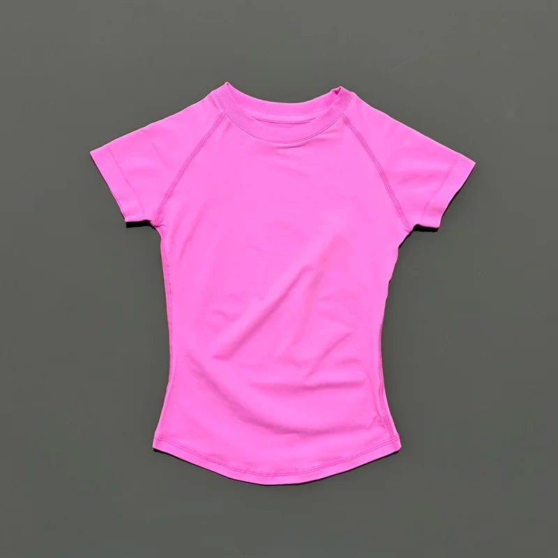 HISTELLO Sports Short Sleeve Top Women Gym Yoga Top Workout Clothes Sports T Shirt Fitness Activewear Running Tight Tops
