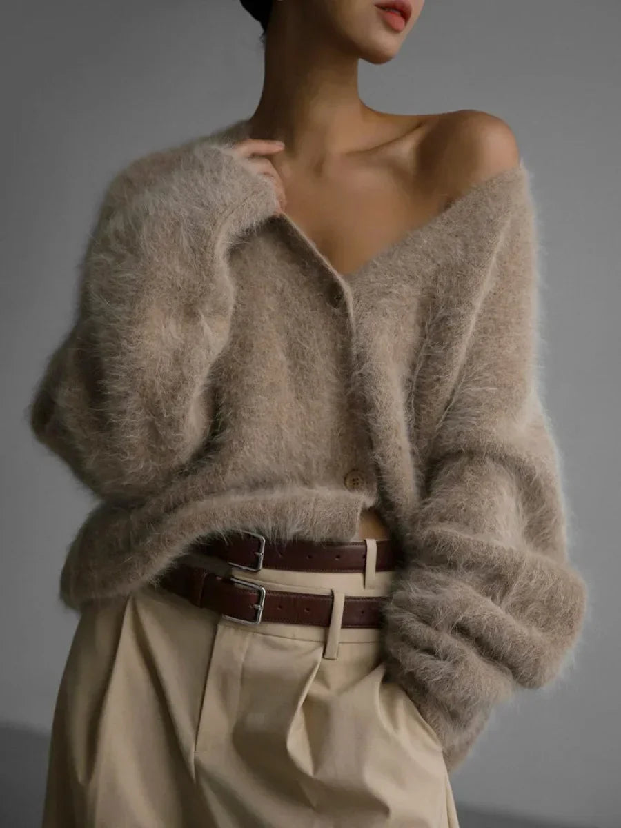 Hirsionsan Elegant Long Sleeve Sweater Women 2025 New Single-Breasted Female Casual Cardigan Soft Flexible Knitted Outwear