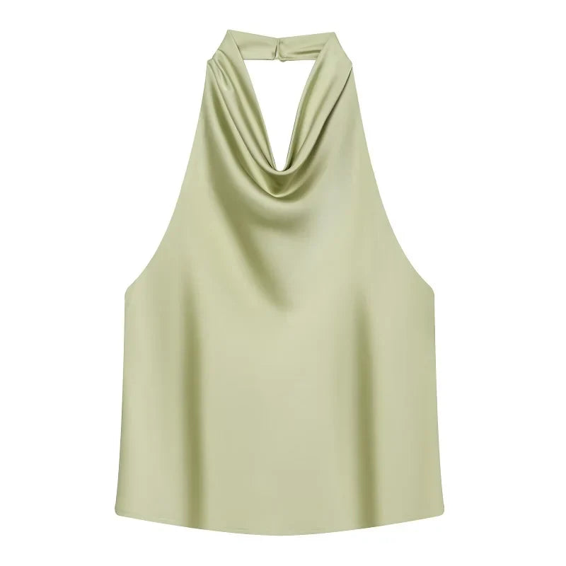 MUJER Satin Halter Tops Woman 2026 Sexy Backless Tops for Women Camisole off Shoulder Summer Top Women Pink Black Top Female
