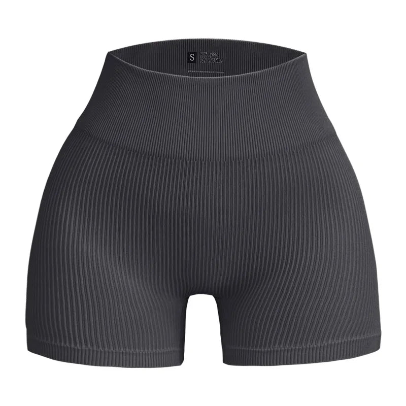 High-waisted Yoga Pant For Women, Designed To Lift And Shape, Tight-fitting With Solid Color And Ribbed Texture, Sports  Shorts