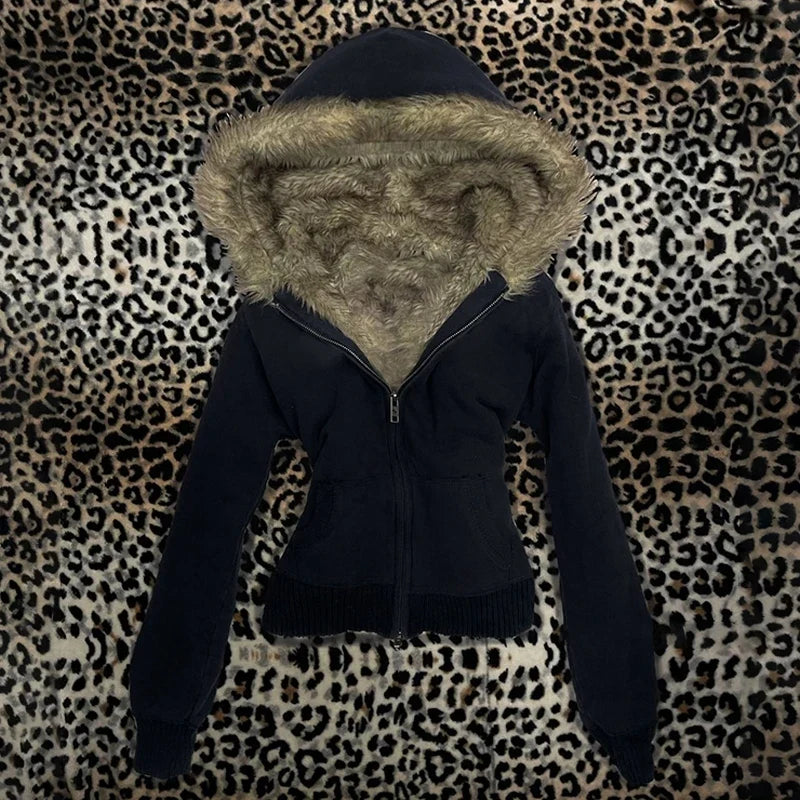 Gothic Y2K Women's Chic Hoodie Sexy Slim Casual Solid Color Female Cropped Sweatshirt Grunge Punk Vintage Aesthetics Streetwear