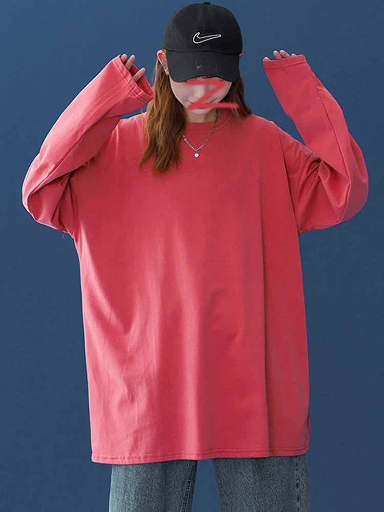 LEGIBLE 2026 Spring Autumn Long Sleeve Cotton T-Shirt Women Basic Tee Shirt Oversize T Shirt Women Casual O-neck Women tshirt