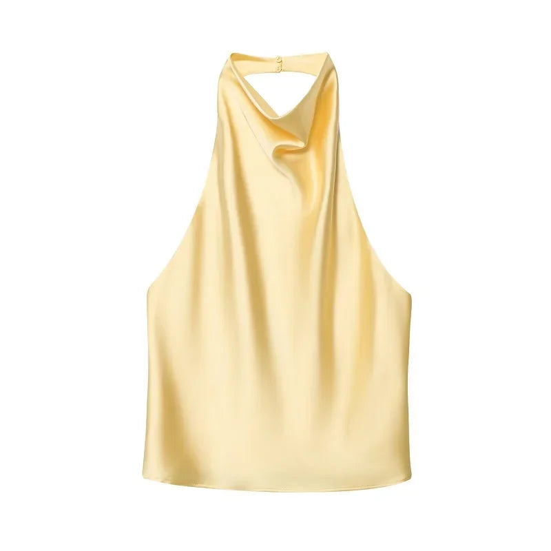MUJER Satin Halter Tops Woman 2026 Sexy Backless Tops for Women Camisole off Shoulder Summer Top Women Pink Black Top Female