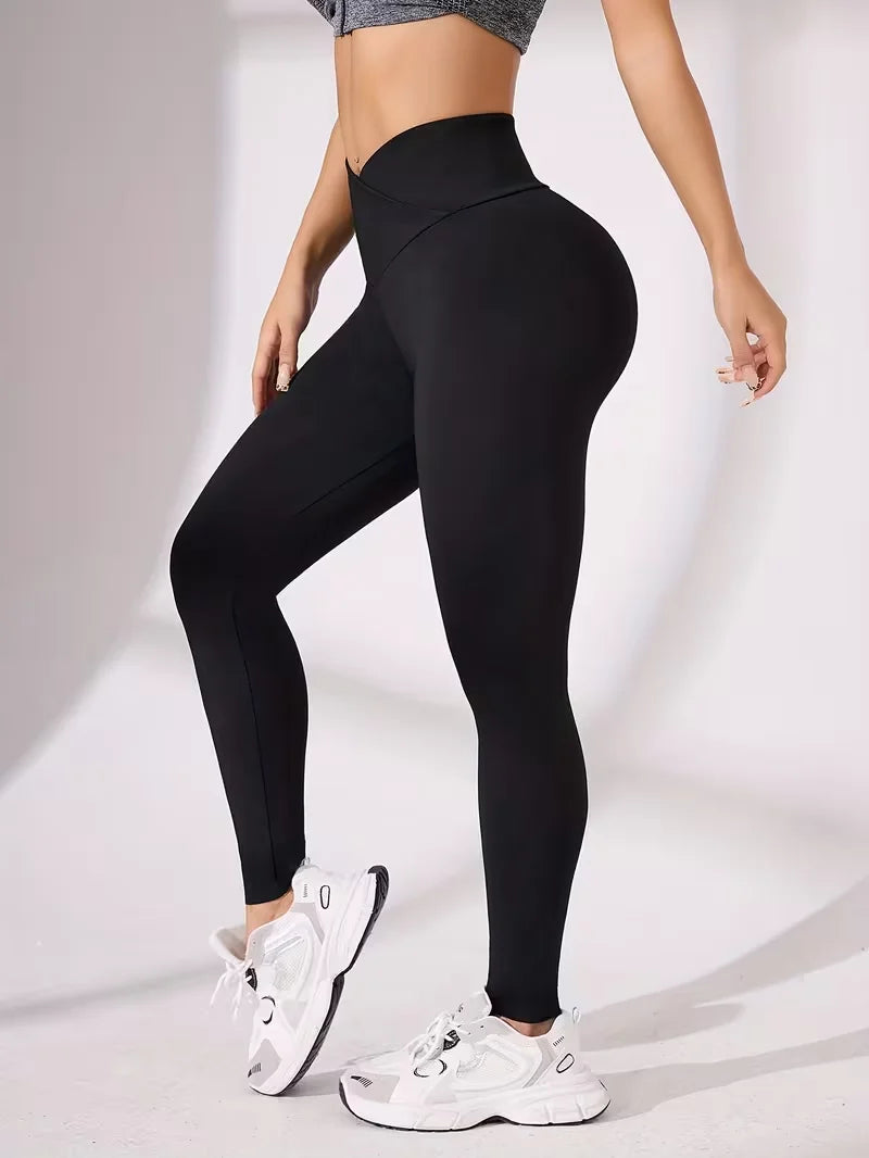 Solid Color Front Cross Waist Sports Pants Elastic Breathable Yoga Pants Suitable For Gym Exercise And Daily Wear Plus Size Pant