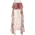 SUCHCUTE Y2K Vacation Floral Printed Long Skirts Holiday Beach Sexy Low Waist Aesthetics Lace Skirt Women Grunge Party Outfits