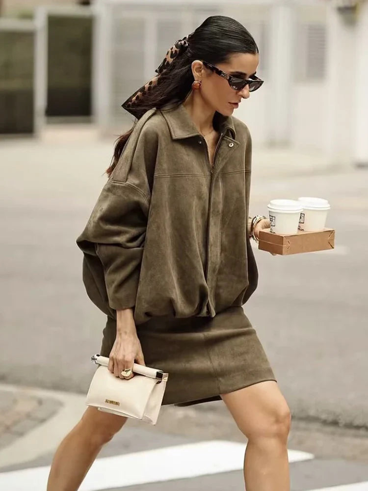 Vintage Women Green Oversize Bomber Jackets 2026 Fashion Ladies Elegant Loose Soft Outfits Jacket for Party Female Chic Clothes