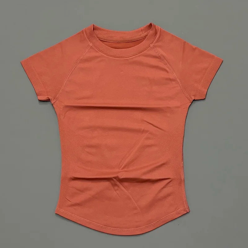 HISTELLO Sports Short Sleeve Top Women Gym Yoga Top Workout Clothes Sports T Shirt Fitness Activewear Running Tight Tops