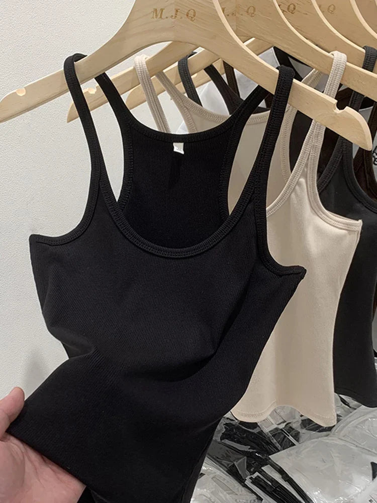 Solid Color Basic Ribbed Knitted Tank Top Women Summer Vintage Sleeveless Camis 90s Cool Girls Streetwear Soft Tees
