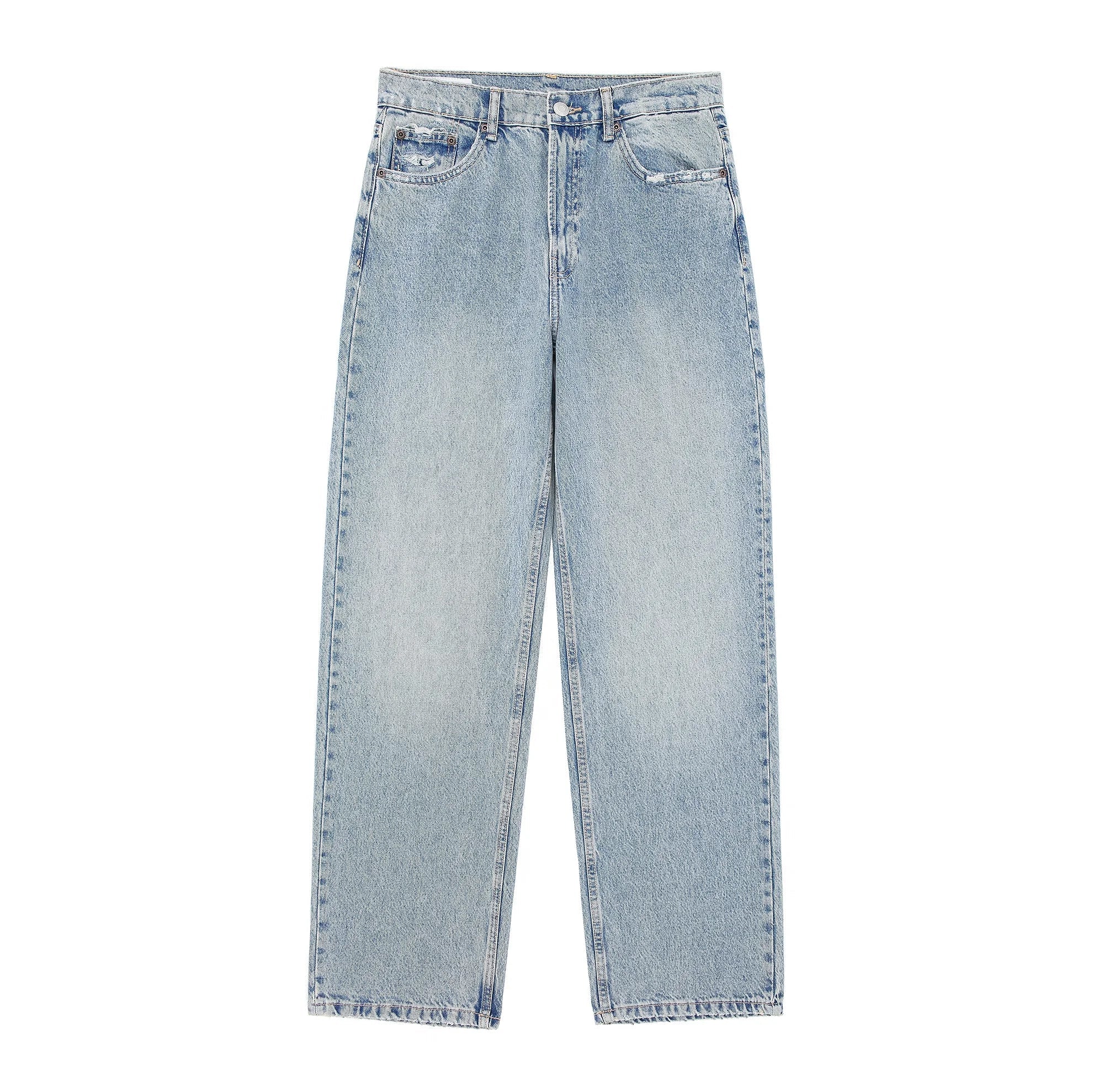 HH Jeans For Women Fashion Vintage Holes Decorated Denim Pant Patchwork High Waist Trousers Y2K 2024 High Street Lady Jeans