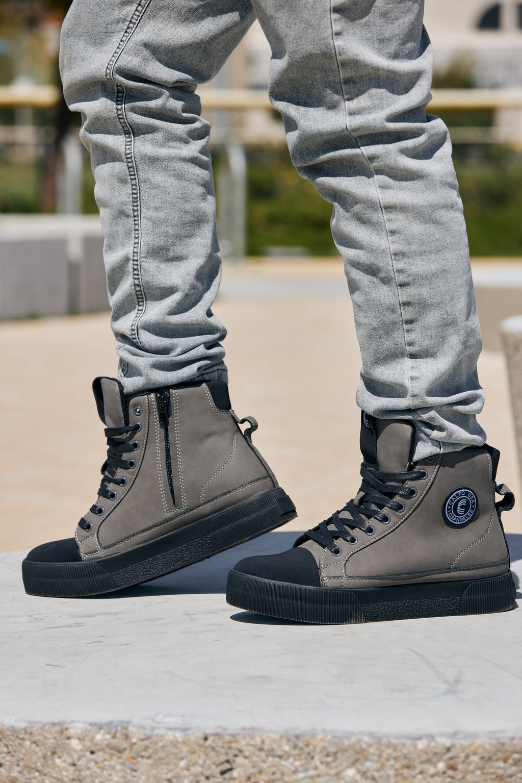 CALTO - S3423 - 2.4 Inches Taller (Grey) - Cap Toe High Top Zip-Up Sneaker Boots