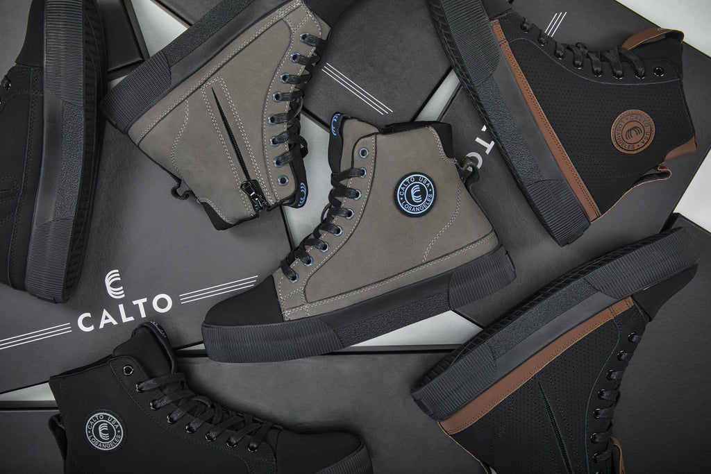 CALTO - S3423 - 2.4 Inches Taller (Grey) - Cap Toe High Top Zip-Up Sneaker Boots