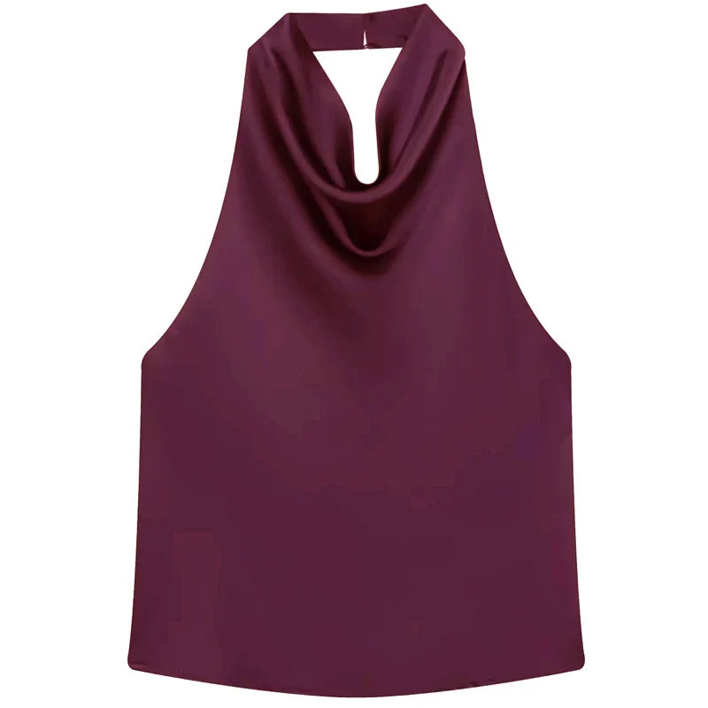 HXAO Top Women Halter Satin Women Tops Backless Corset Top Vest Yellow Pink Black Summer Elegant Sexy Tops Tank Vestidos