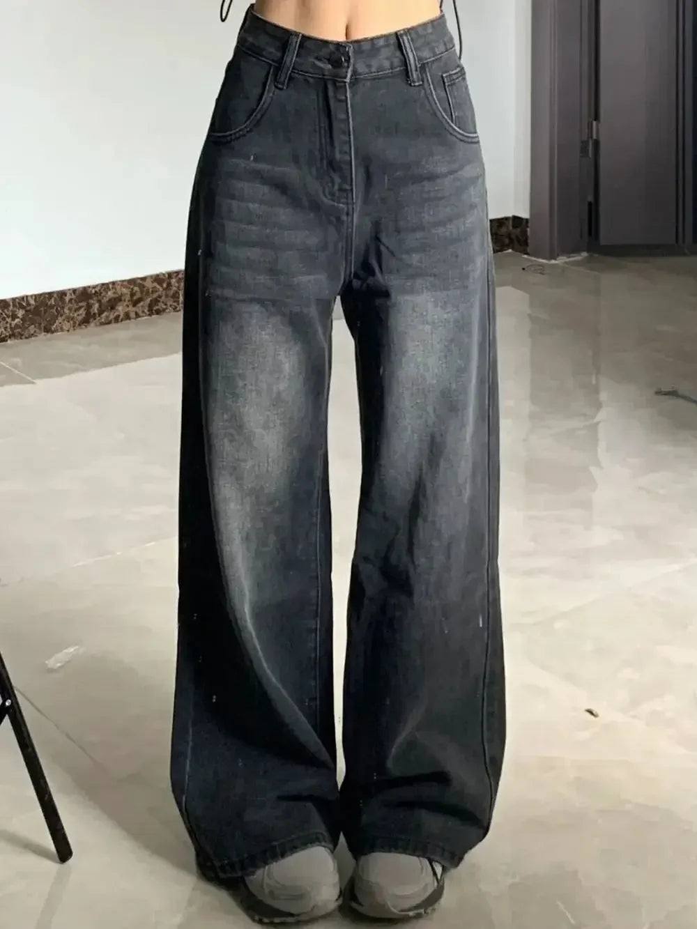 High-Waisted Slimming Jeans for Women Loose-Fit Straight-Leg Bell Bottoms Plus-Size Denim Trousers Pear-Shaped Body Type