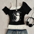Asthetische Goth Fledermaus Brief Y2K Stil zweitelige T-Shirt Kurzarm Weste Harajuku Streetwear Hosentrger Frauen Kleidung Shirt