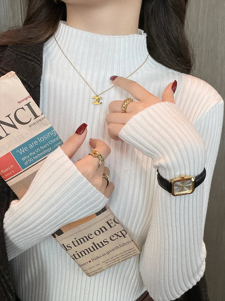 Chic Autumn Winter 2026 Pullovers Women Long Sleeve Casual Turtleneck Warm Basic Sweater Knit Jumpers Solid Color Slim Tops