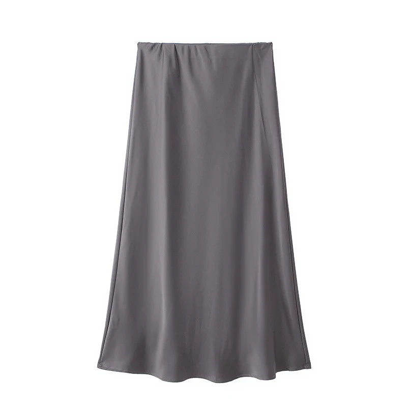 Willshela 2024 Black Satin Skirt Woman High Waist Elegant Long Skirts For Women Fashion Summer Midi Skirt Office Women's Skirts