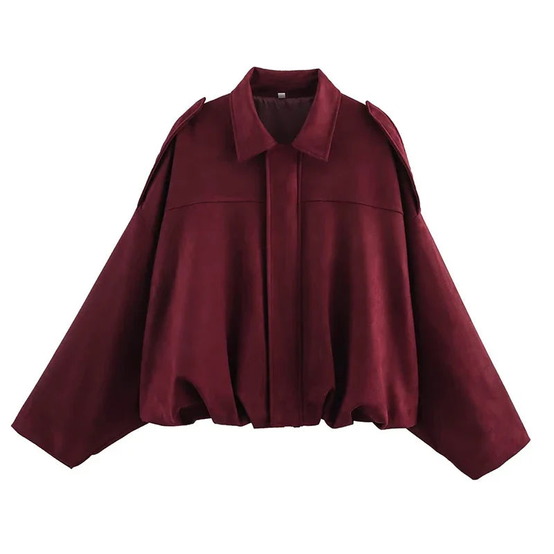 Women's Bomber Jackets Coats Fashion Turn-down Collar Long Sleeve Loose Coats Vintage Female Outerwear Chic Tops