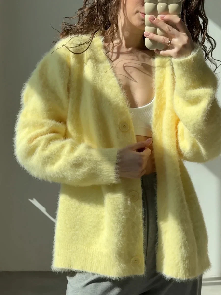 Hirsionsan Elegant Long Sleeve Sweater Women 2025 New Single-Breasted Female Casual Cardigan Soft Flexible Knitted Outwear
