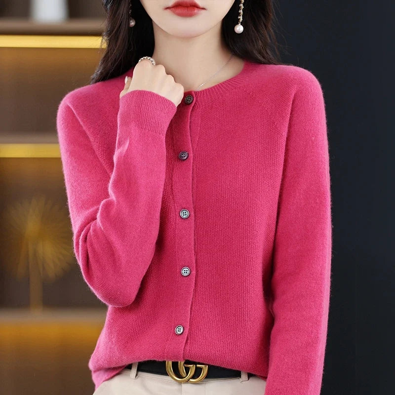 High-Grade Knit Sweater Crewneck Cardigan Coat Autumn And Winter New Middle-Aged And Elderly Women's Fashion ZD060