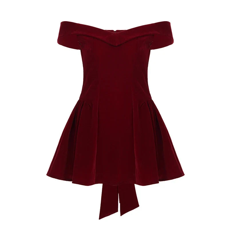 BKLD Fashion Red Bowknot Mini Dress Straps Square Collar Sleeveless Backless Vintage Cute Ladies Slim Party Short A-line Dresses
