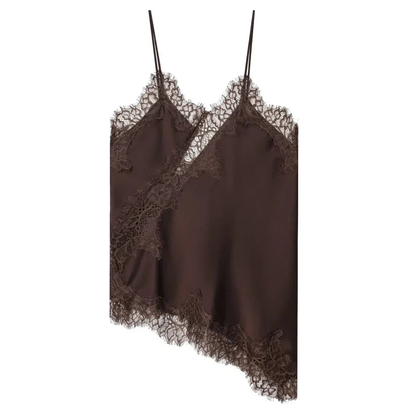 HXAO Lace Asymmetrical Top Women Tanks & Camis Summer 2025 Black Slip Sleeveless Top  Ladies y2k Backless Off Shoulder Camisole