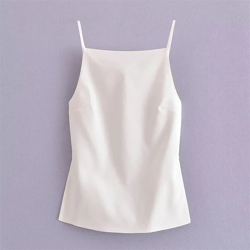 MUJER 2025 Black Backless Top Female White Sleeveless Crop Top With Straps Summer Sexy Tops Woman Party Women's Evening Top